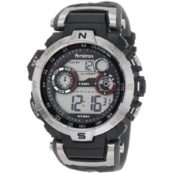 Armitron Men's 408231RDGY Silver-Tone and Black Chronograph Digital Sport Watch